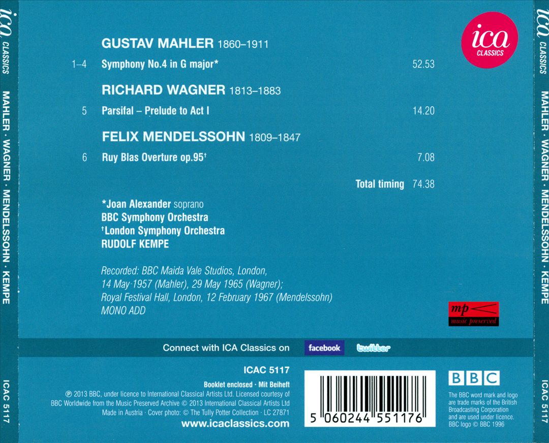 Mahler: Symphony No. 4; Wagner: Parsifal - Prelude; Mendelssohn: Ruy Blas Overture cover art
