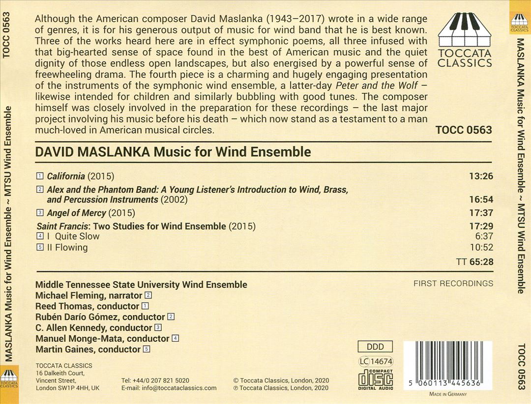 David Maslanka: Music for Wind Ensemble cover art