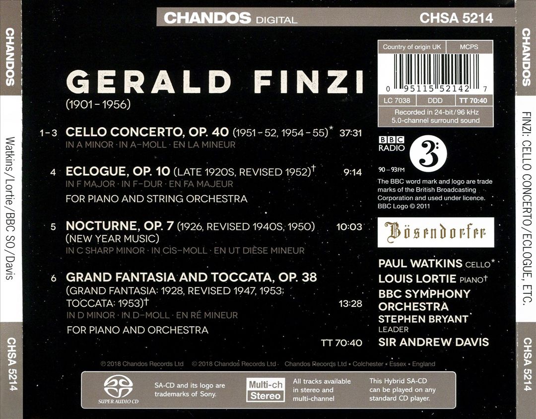 Finzi: Cello Concerto; Eclogue; New Year Music; Grand Fantasia and Toccata cover art