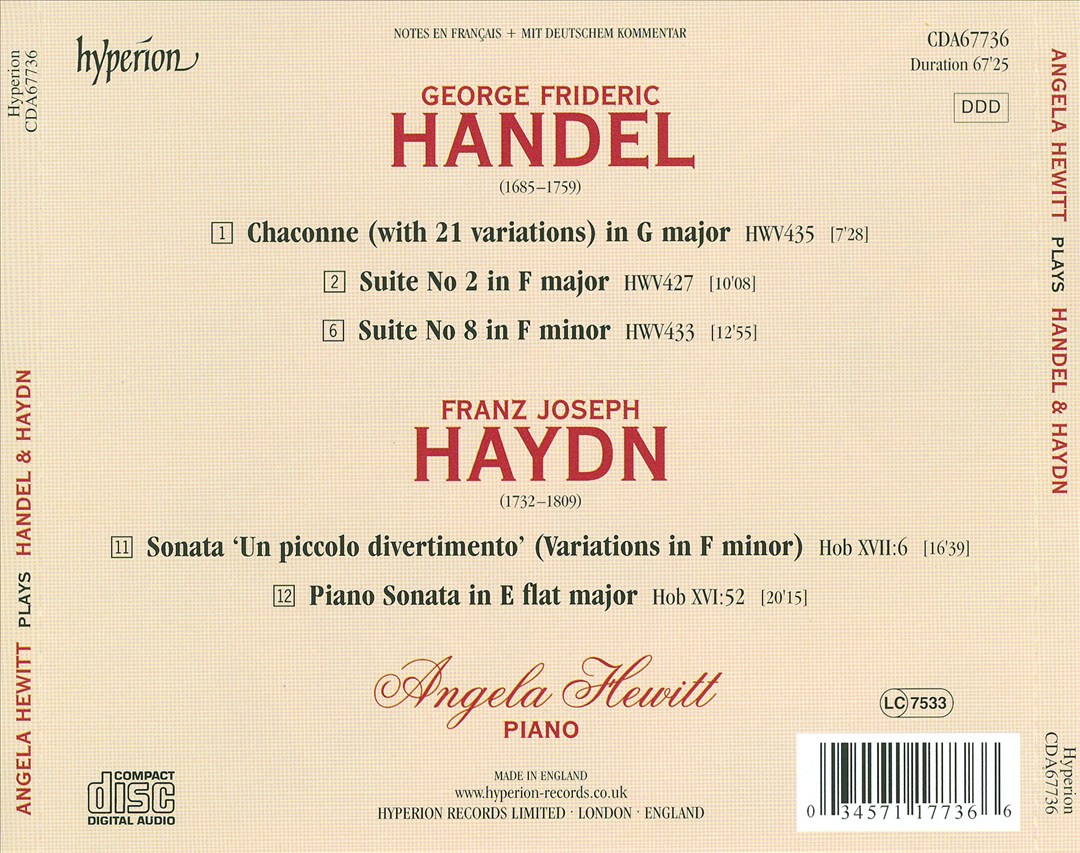 Angela Hewitt plays Handel & Haydn cover art