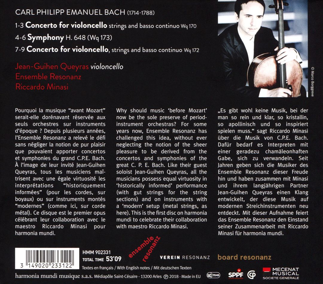 C.P.E. Bach: Cello Concertos; Symphony H.648 cover art