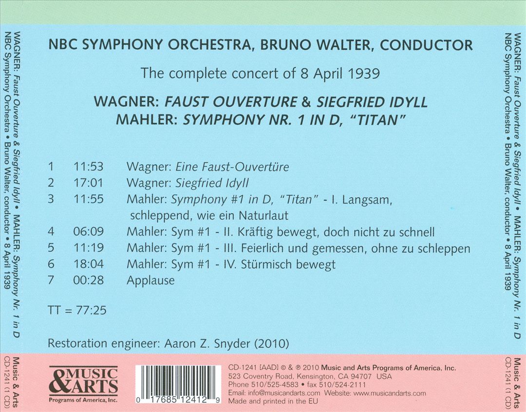 Mahler: Symphony No. 1; Wagner: Faust Overture; Siegfried Idyll cover art