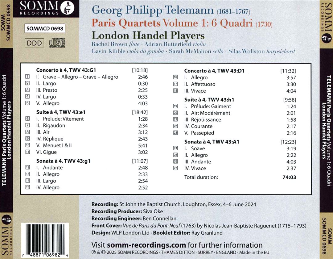 Telemann: Paris Quartets, Vol. 1 - 6 Quadri cover art