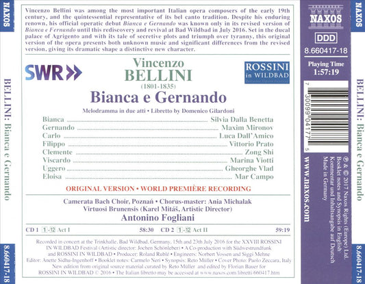 Vincenzo Bellini: Bianca e Gernando cover art