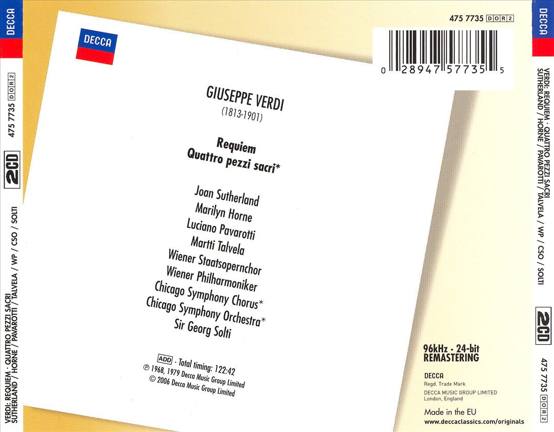 Verdi: Requiem; Quattro pezzi sacri cover art