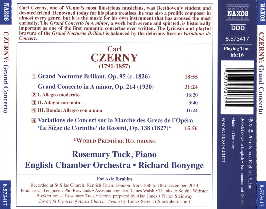 Carl Czerny: Grand Concerto in A minor; Grand Nocturne Brillant; Variations de Concert de l'Opéra "Le Siège de Corinthe" cover art