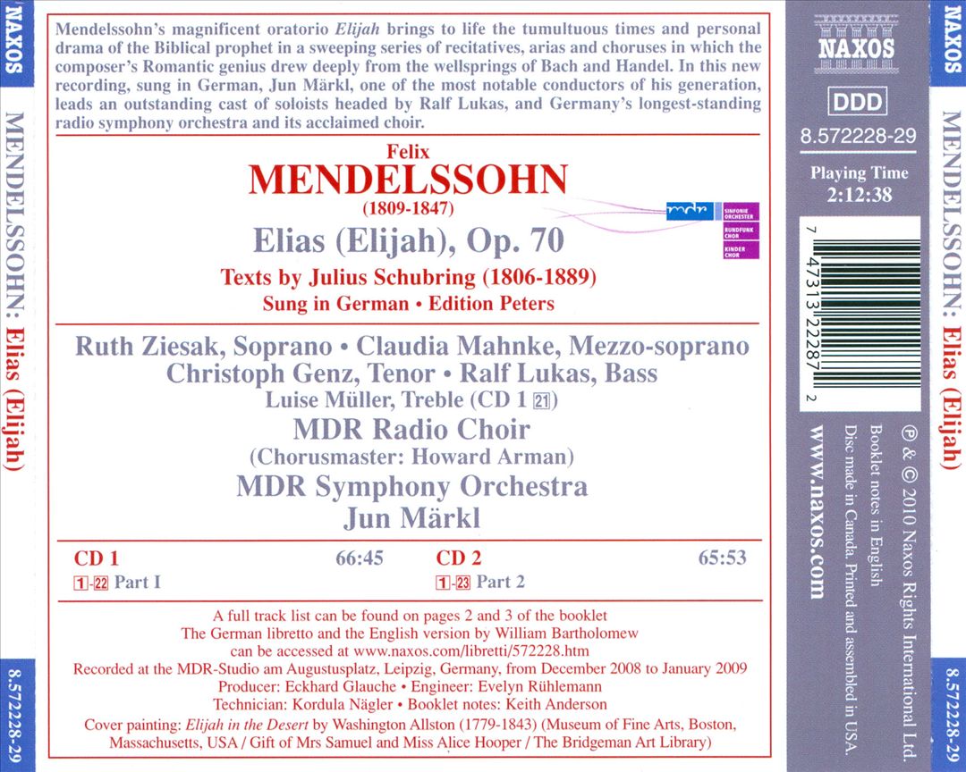 Mendelssohn: Elijah cover art