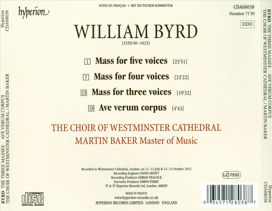 Byrd: The Three Masses; Ave Verum Corpus cover art