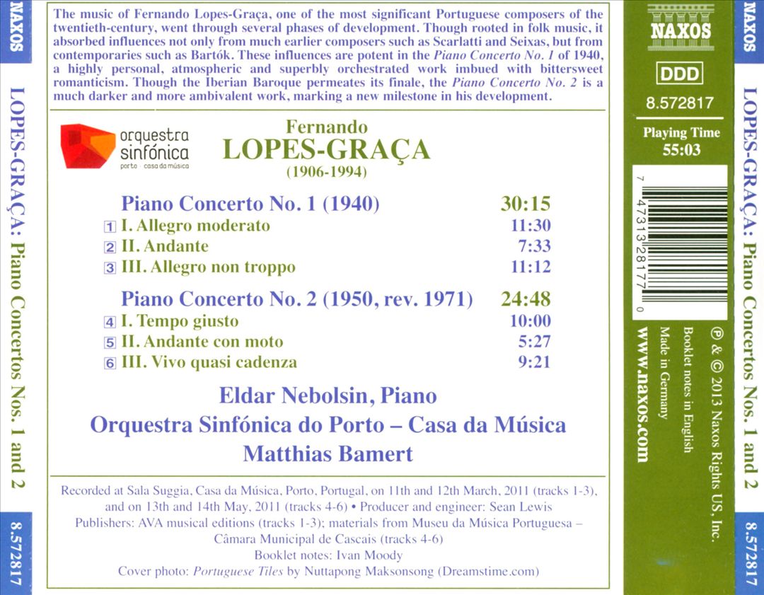 Lopes-Graça: Piano Concertos Nos. 1 & 2 cover art