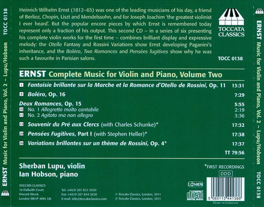 Heinrich Wilhelm Ernst: Complete Music for Violin and Piano, Vol. 2 cover art