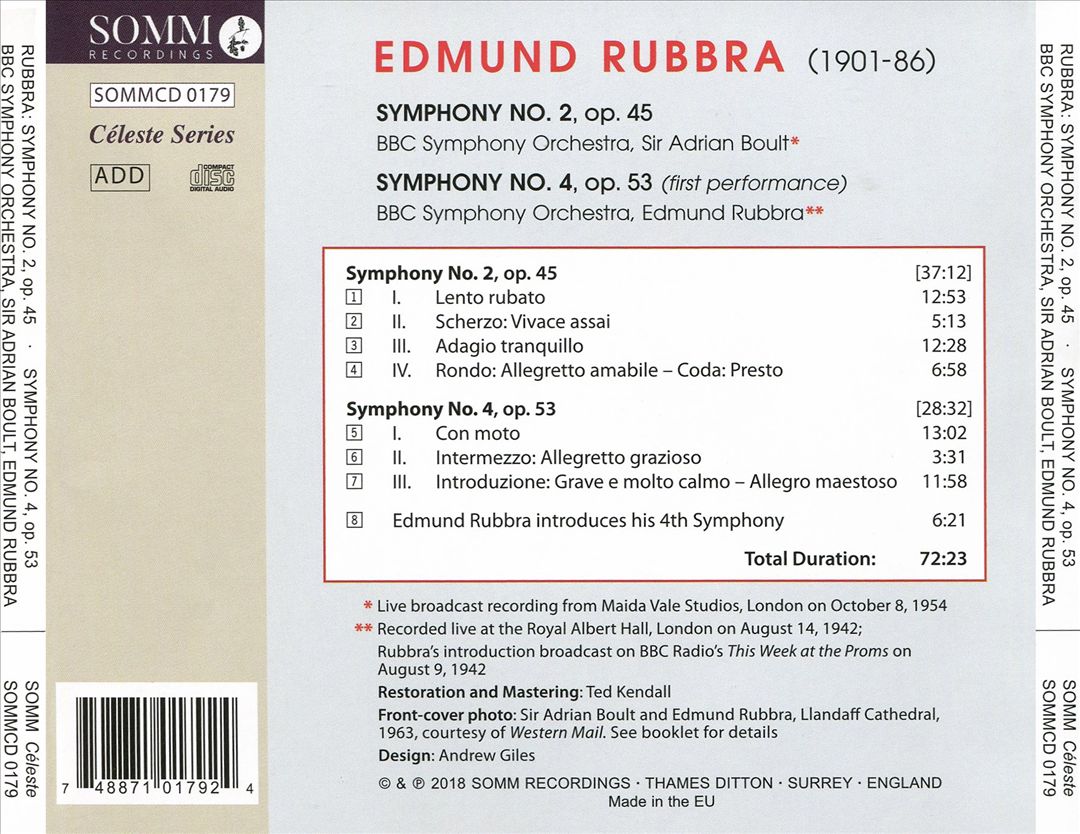 Rubbra: Symphony No. 2, Op. 34; Symphony No. 4, Op. 53 cover art