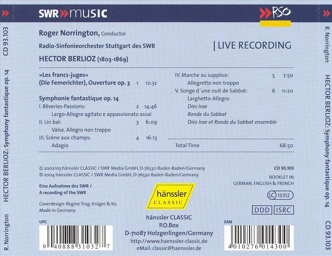 Hector Berlioz: Symphonie Fantastique; Les francs-juges, Ouverture cover art