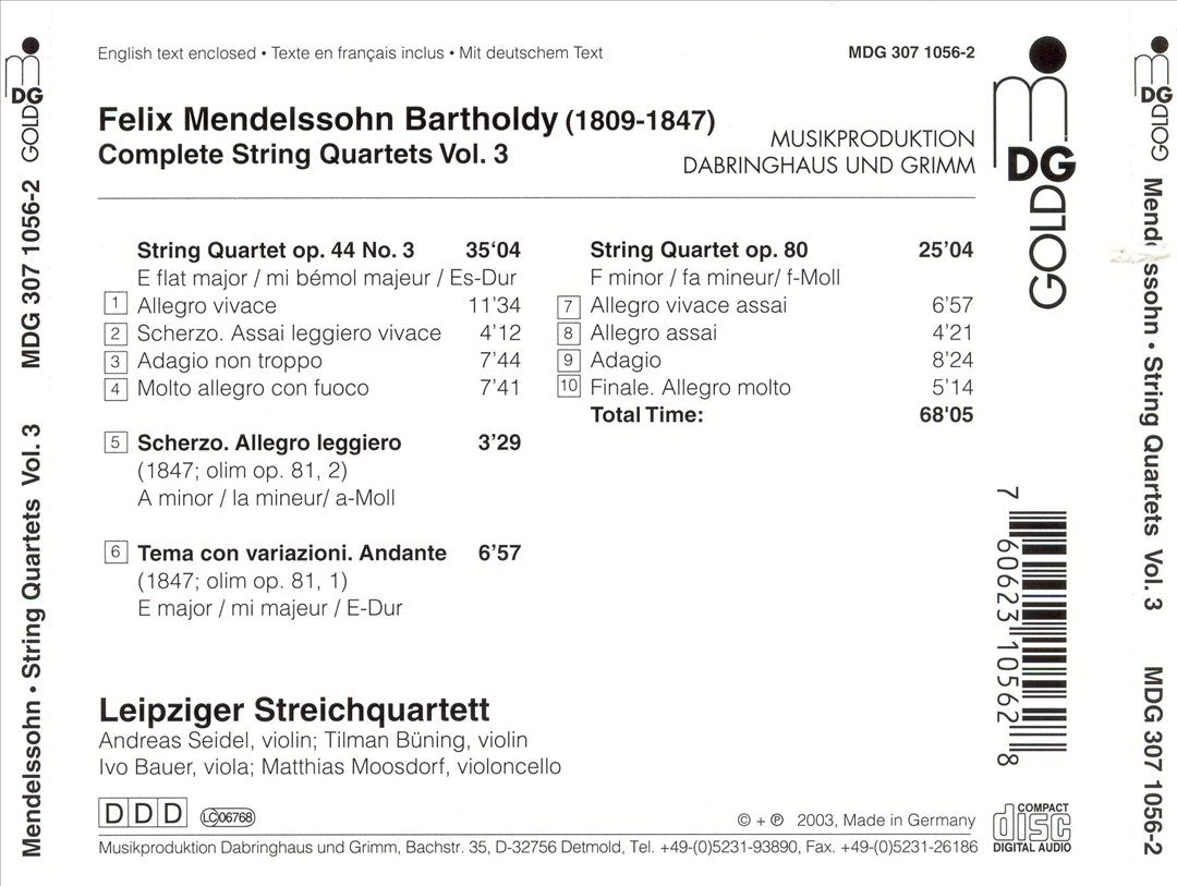 Mendelssohn-Bartholdy: Complete String Quartets, Vol. 3 cover art