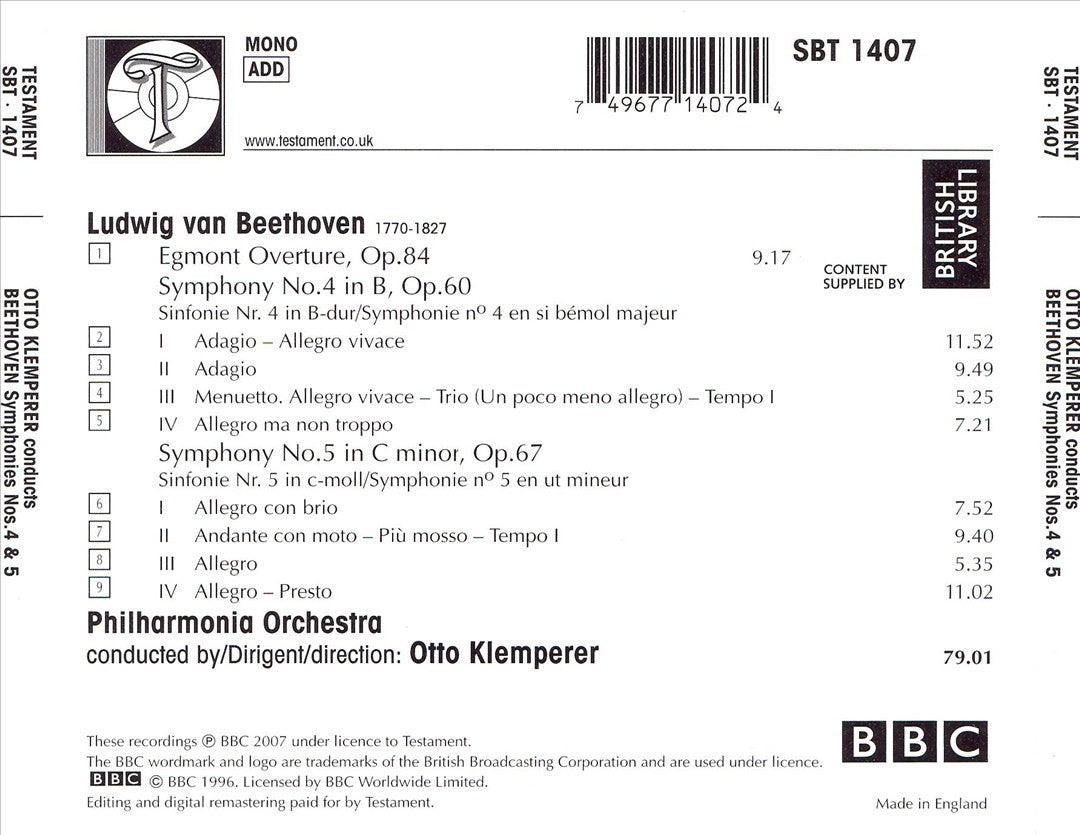 Beethoven: Symphonies Nos. 4 & 5; Egmont Overture cover art