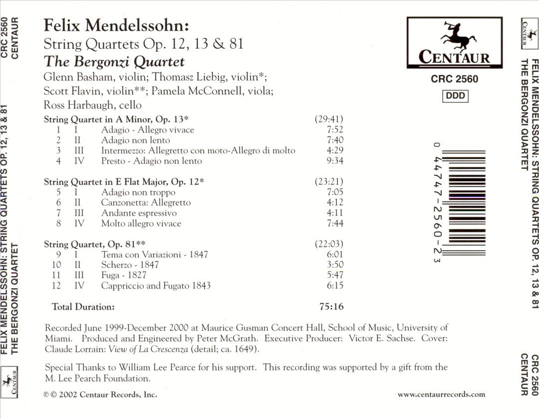 Mendelssohn: String Quartets, Opp. 12, 13, 81 cover art