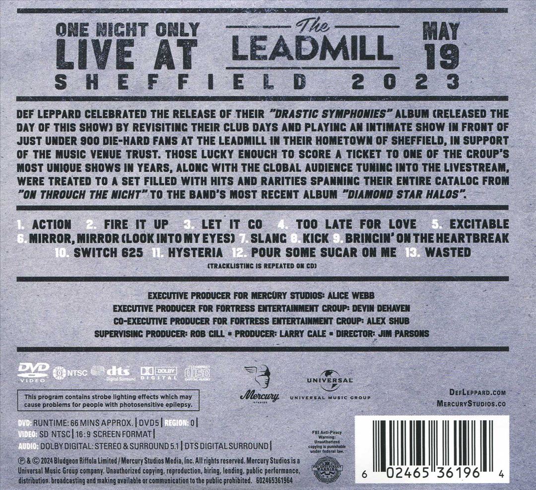 One Night Only: Live At The Leadmill, Sheffield - May 19, 2023 [CD/DVD] cover art