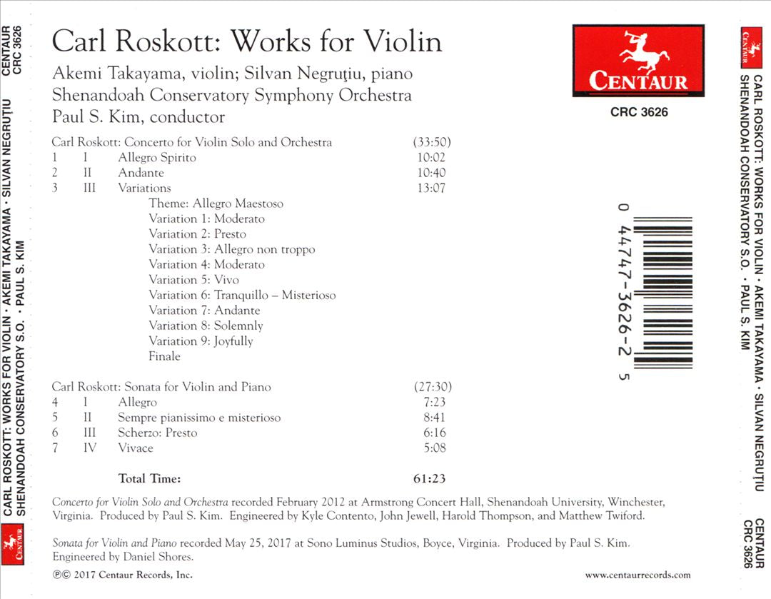 Carl Roskott: Works for Violin cover art
