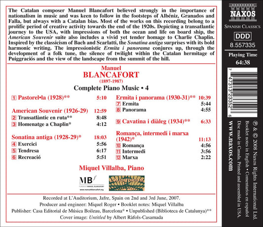 Manuel Blancafort: Piano Music, Vol. 4 cover art