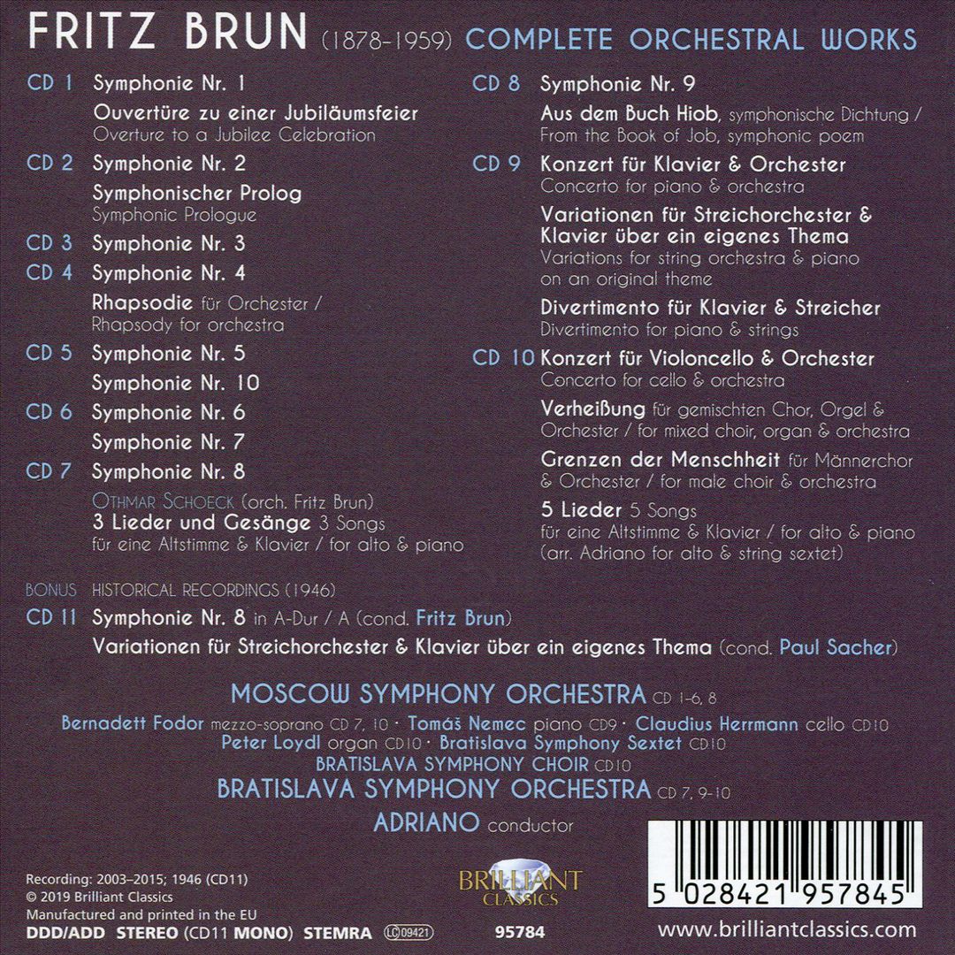 Fritz Brun: Complete Orchestral Works cover art