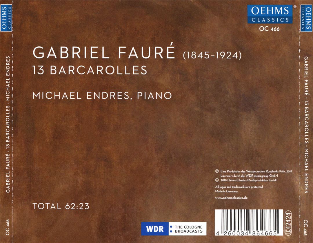 Gabriel Fauré: 13 Barcarolles cover art