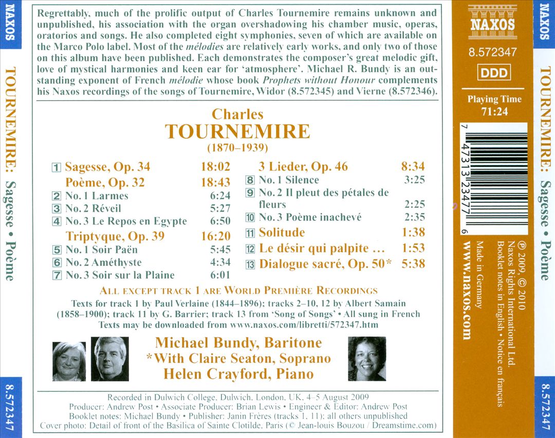 Charles Tournemire: Sagess; Poème; Dialogue sacré; 3 Lieder cover art
