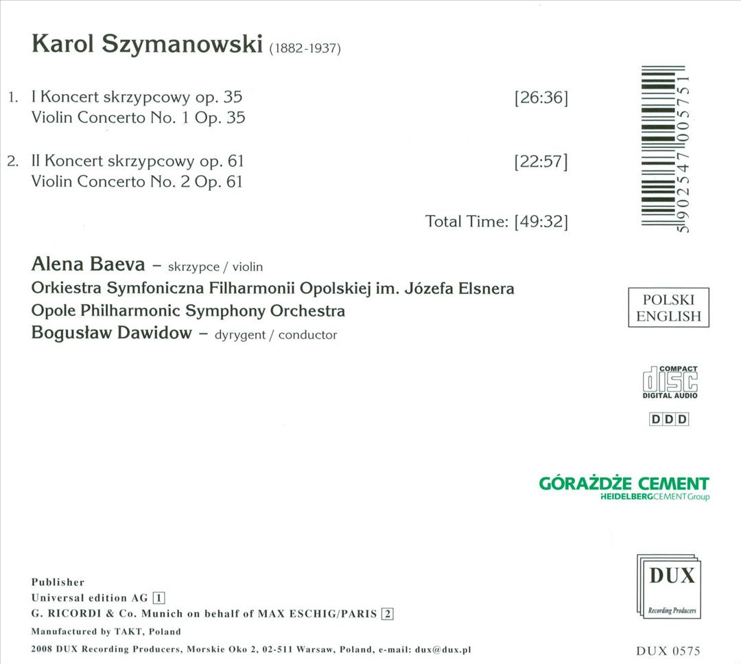 Szymanowski: Violin Concertos Nos. 1 & 2 cover art