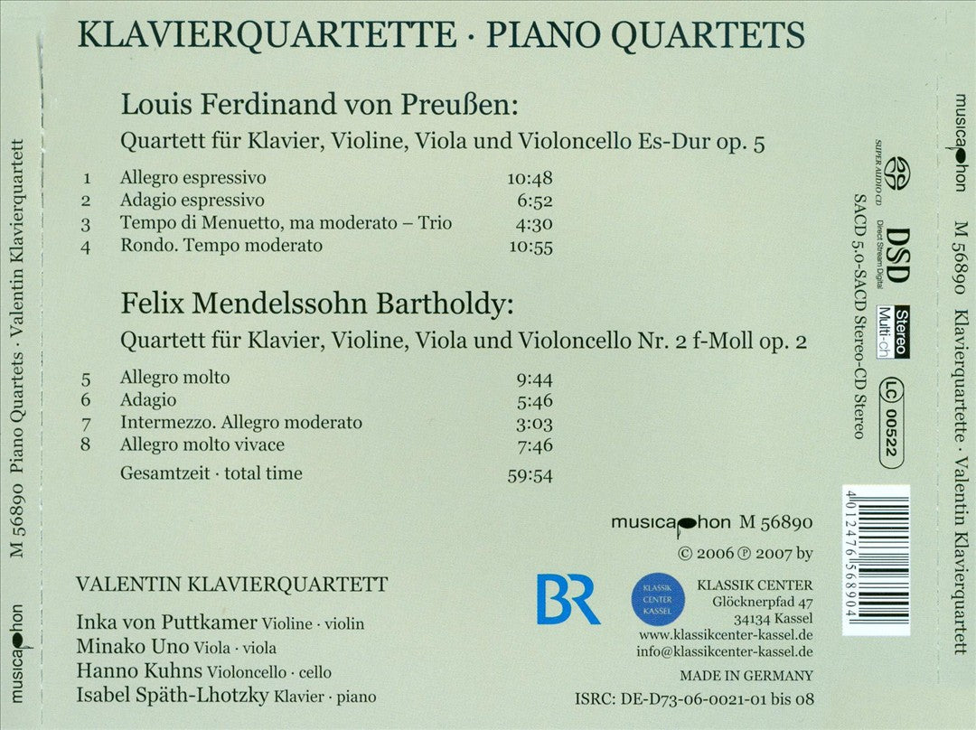 Mendelssohn, Preussen: Piano Quartets  cover art