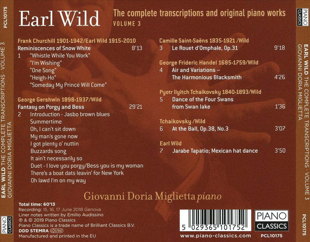 Earl Wild: The Complete Transcriptions and Original Piano Works, Vol. 3 cover art