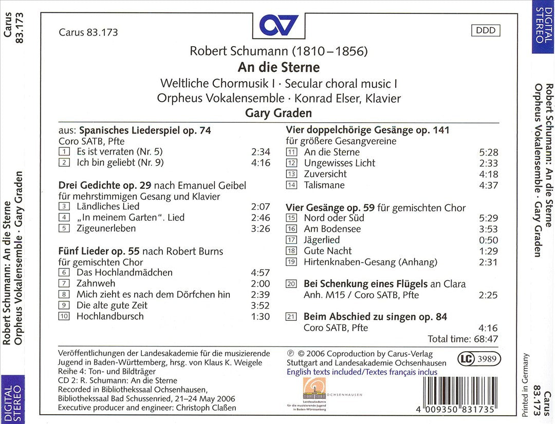 Schumann: An die Sterne cover art