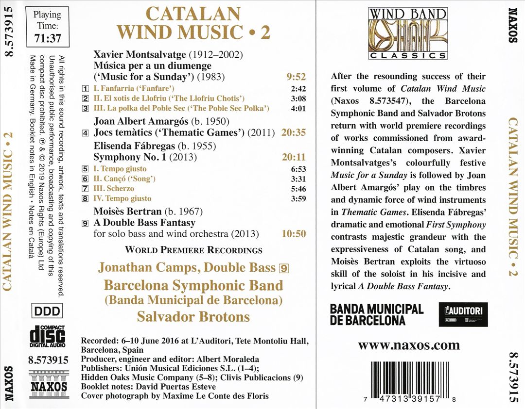 Catalan Wind Music, Vol. 2: Amargós, Bertram, Fábregas, Montsalvatge cover art