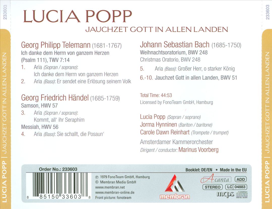 Jauchzet Gott in allen Landen: J.S. Bach, Telemann & Handel cover art
