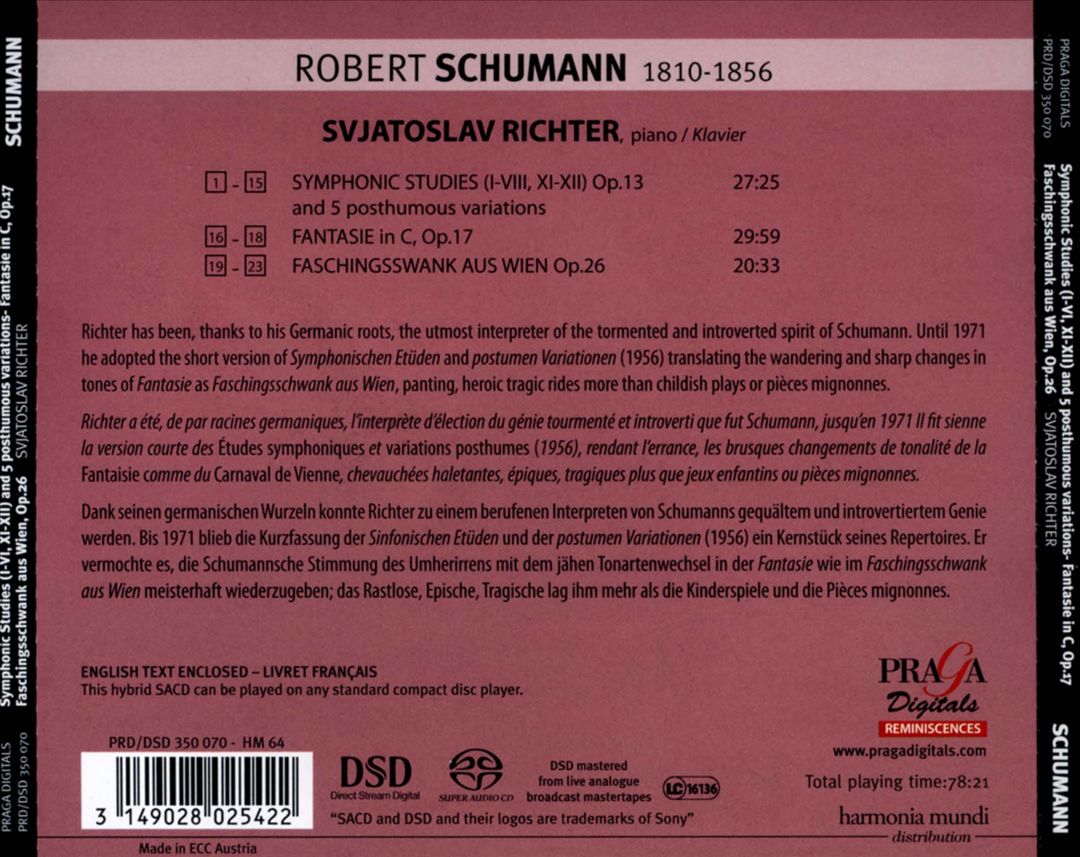 Schumann: Symphonic Studies; Fantasie in C, Op. 17; Faschingsschwank aus Wien, Op. 26 cover art