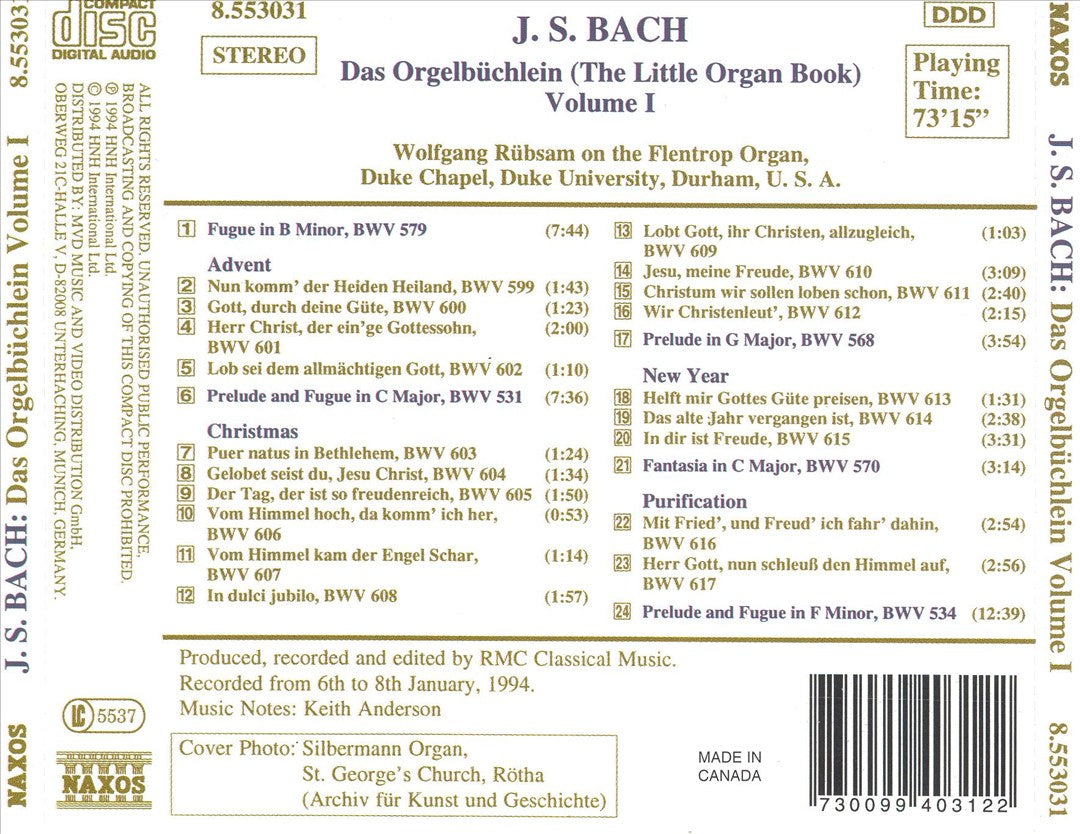 Bach: Das Orgelbüchlein (The Little Organ Book), Vol. 1 cover art