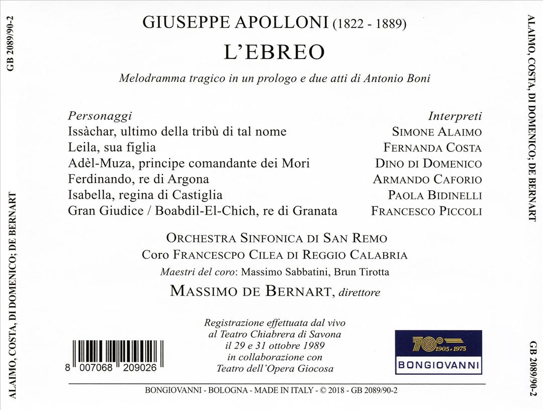 Giuseppe Apolloni: L'Ebreo cover art