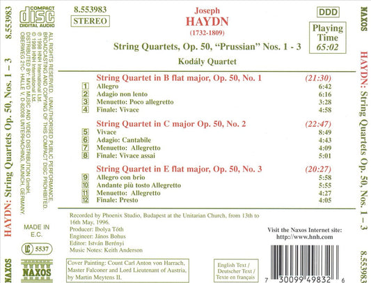 Haydn: String Quartets "Prussian", Op. 50, Nos. 1-3 cover art