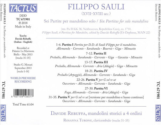 Filippo Sauli: Sei Partite per mandolino solo cover art