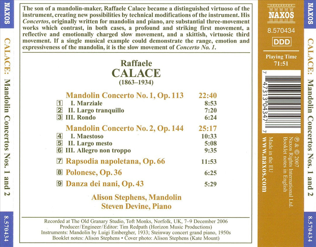 Raffaele Calace: Mandolin Concertos Nos. 1 and 2; Rapsodia Napoletana cover art