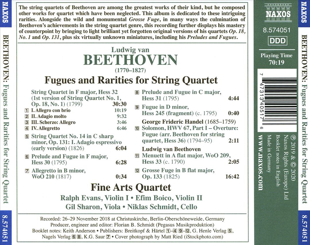 Beethoven: Fugues and Rarities for String Quartet cover art