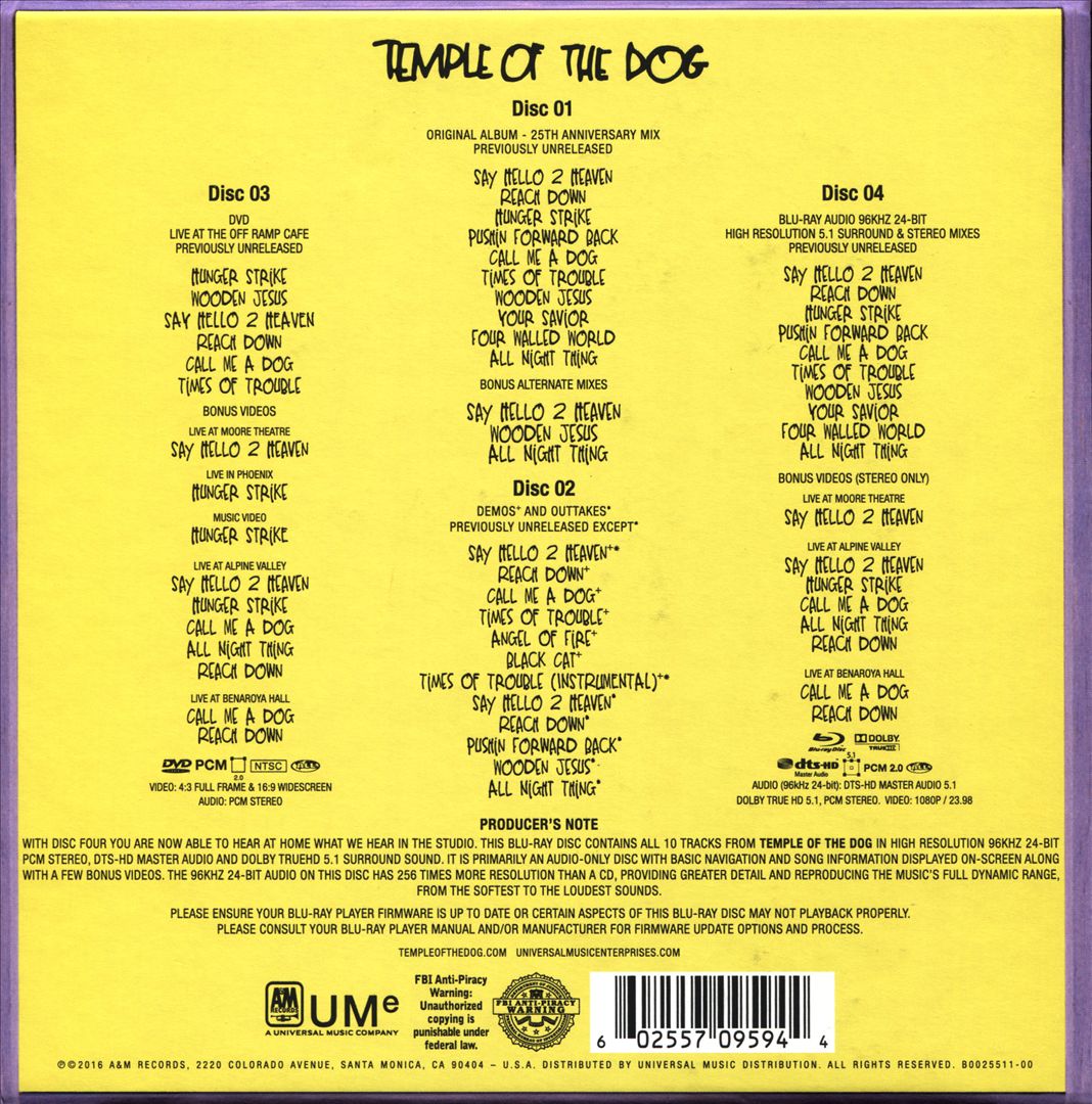 Temple of the Dog [25th Anniversary Super Deluxe Edition] [2 CD/1 DVD/1 Blu-ray] cover art