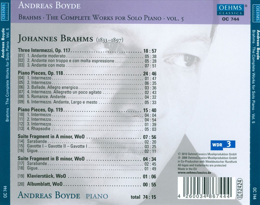Brahms: Complete Works for Solo Piano, Vol. 5 cover art