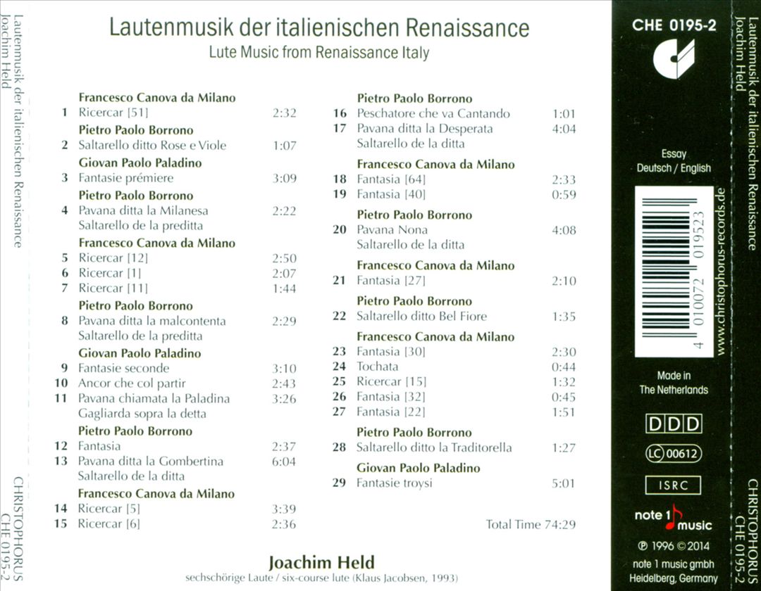 Lute Music from Renaissance Italy cover art