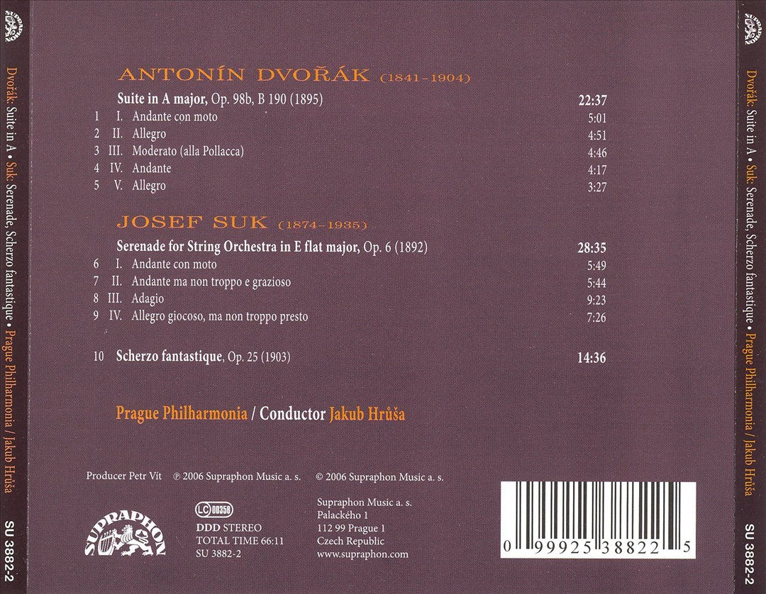 Dvorak: Suite in A; Suk: Serenade; Scherzo Fantastique cover art