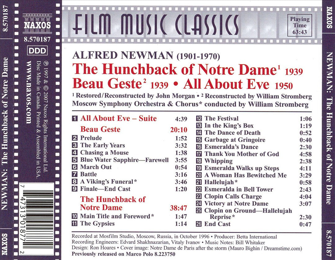 Alfred Newman: The Hunchback of Notre Dame; Beau Geste; All About Eve cover art