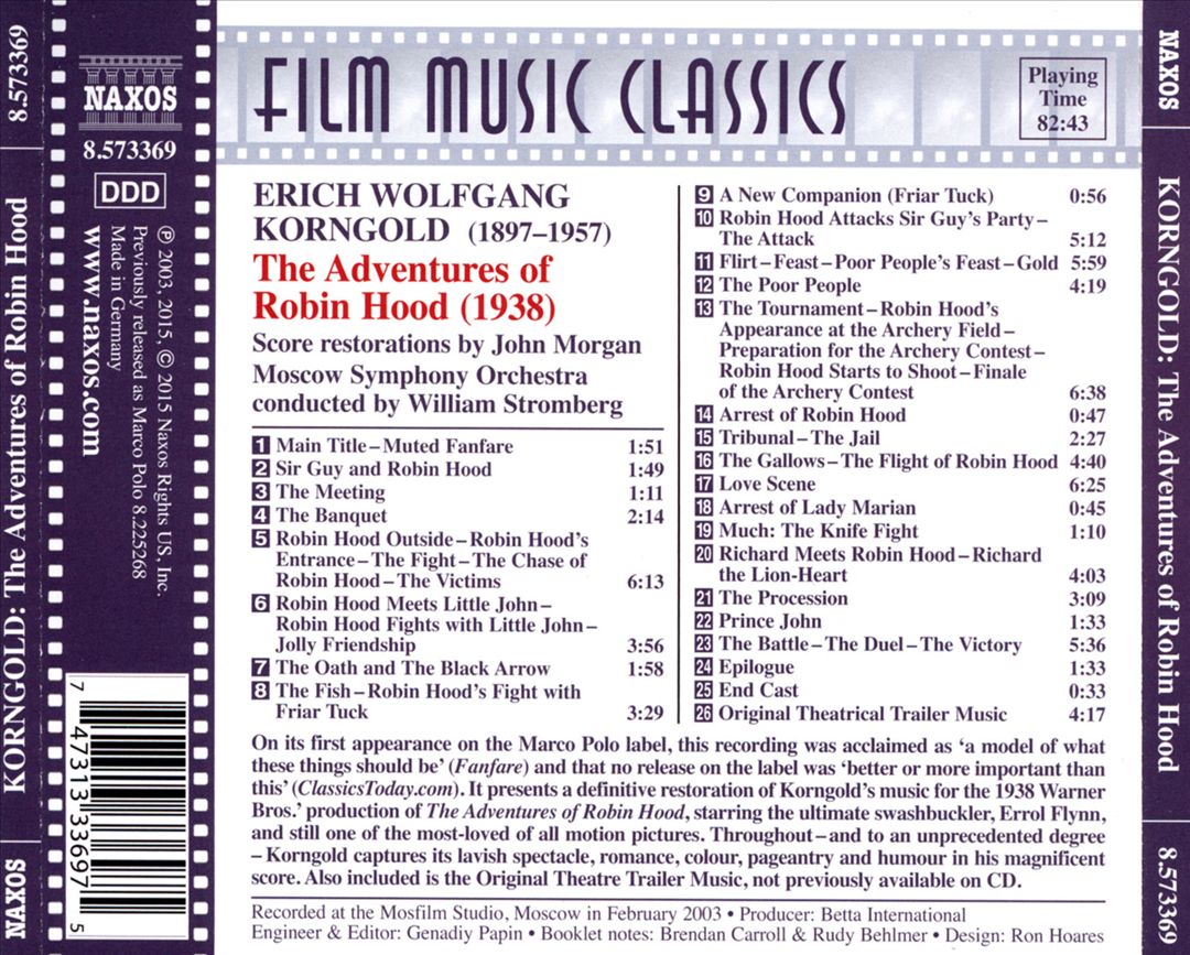 Erich Wolfgang Korngold: The Adventures of Robin Hood cover art