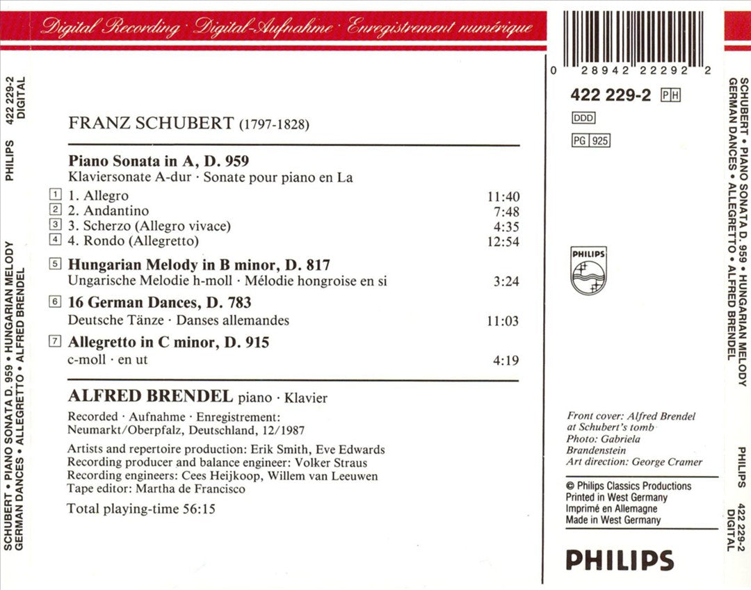 Schubert: Piano Sonata in A, D. 959; Deutsche Tänze D. 783; Ungarische Melodie D. 817; Allegretto D. 915 cover art