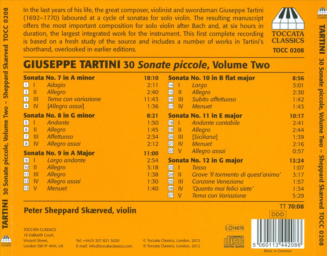 Giuseppe Tartini: 30 Sonate Piccole, Vol. 2 - Sonatas Nos. 7-12 cover art