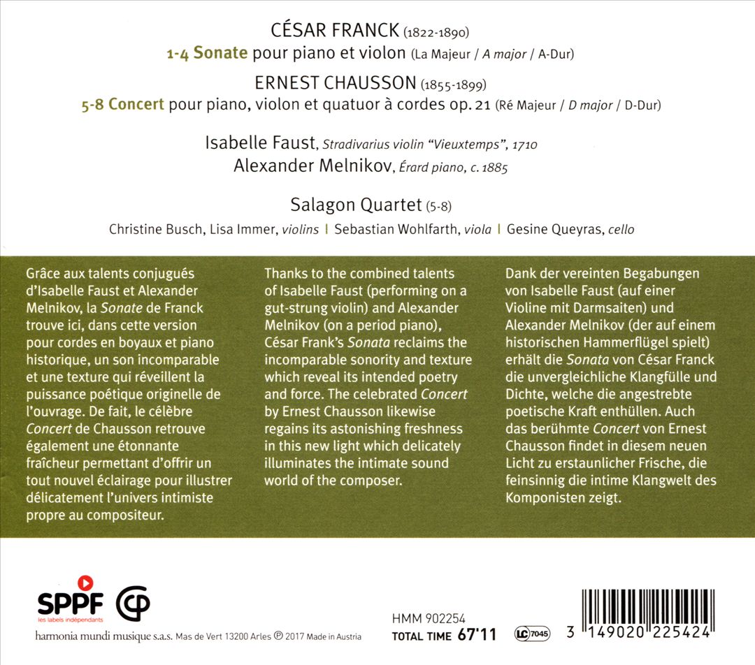 César Franck: Sonate pour Piano et Violon; Ernest Chausson: Concert cover art