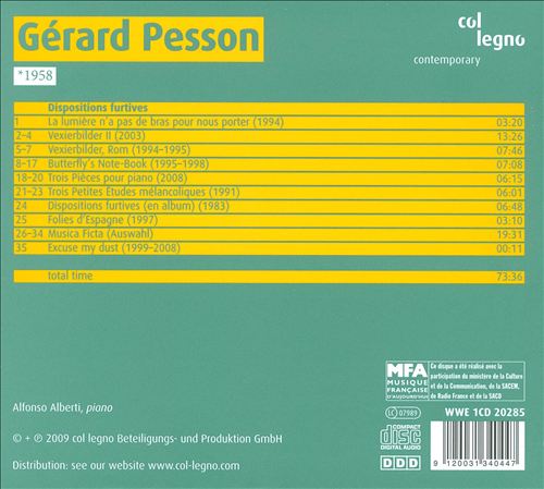 Gérard Pesson: Dispositions furtives cover art