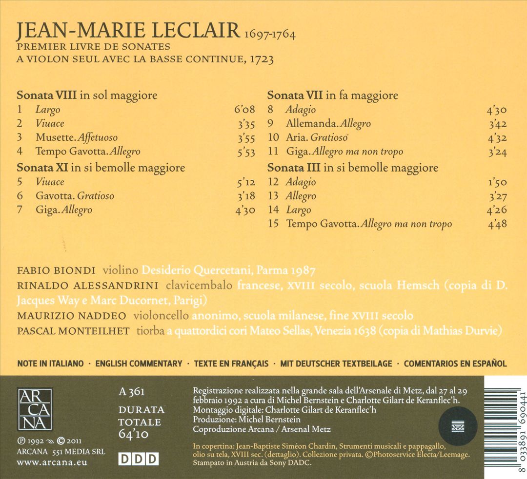 Leclair: Premier Livre de Sonates cover art