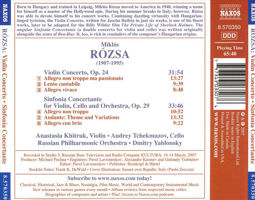 Rózsa: Violin Concerto; Sinfonia Concertante cover art